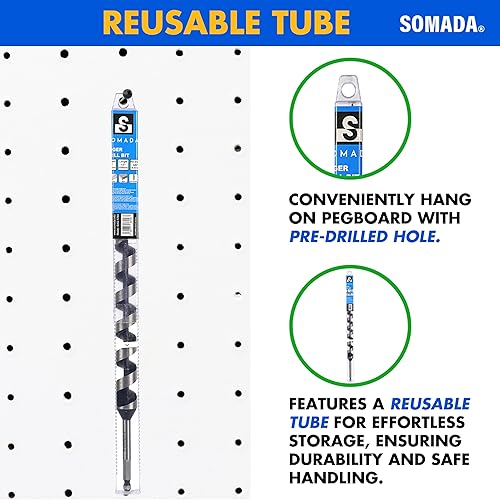 Vista 13 de SOMADA Broca de taladro de 3/4 pulgadas x 17 pulgadas para madera, vástago hexagonal de 3/8 pulgadas, una pieza, broca larga para madera blanda