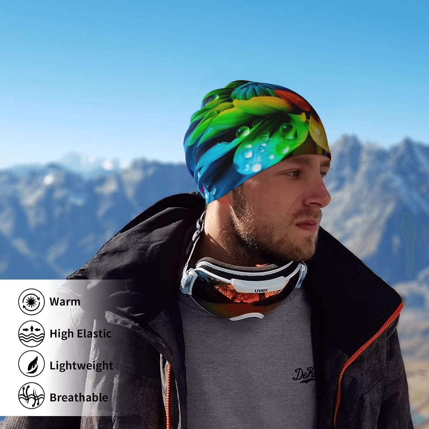 Neck Warmer Winter, Colorful Flowers Print For Cold Weather Winter Face Mask,Thick Warm Neck Gaiter Face Scarf,For Men Women Skiing Cycling - With Rope