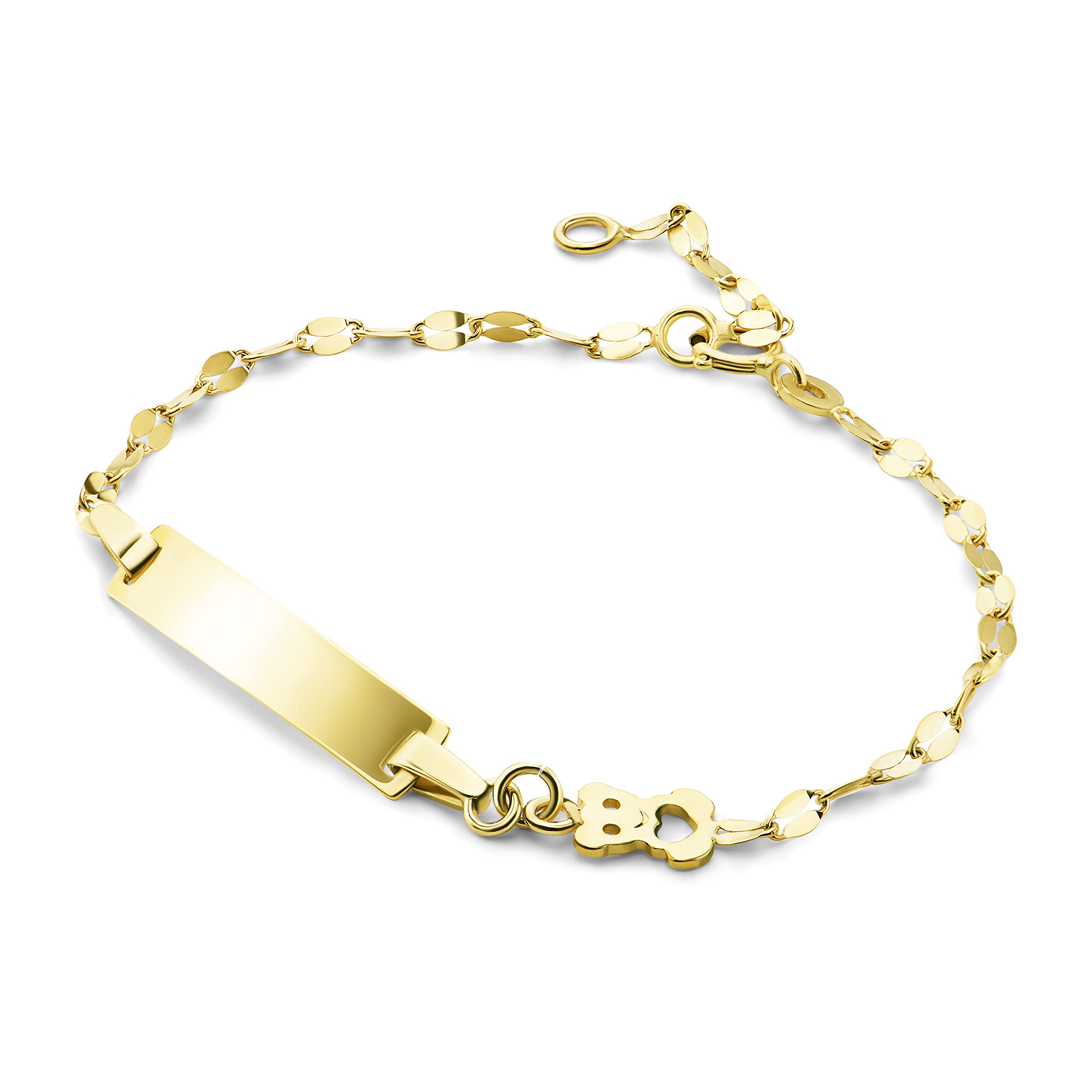 MIOREKids name plaque children's bracelet with teddy bear in 9 karat 375 yellow gold, length 14 cm (12 cm + 2 cm extention) spring ring closure