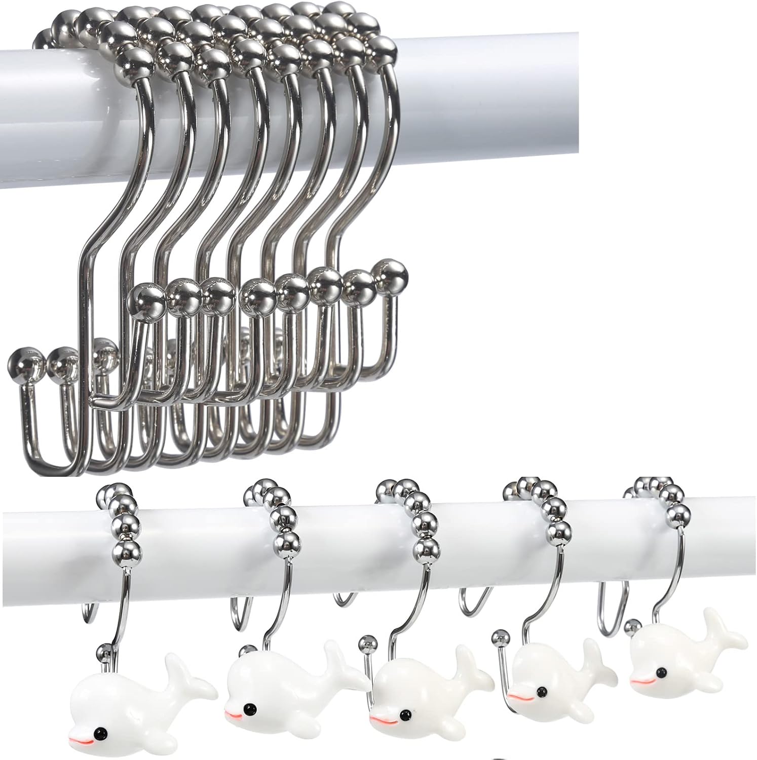 Amazon.com: SUTINE Shower Curtain Hooks Rings Stainless Steel Double ...