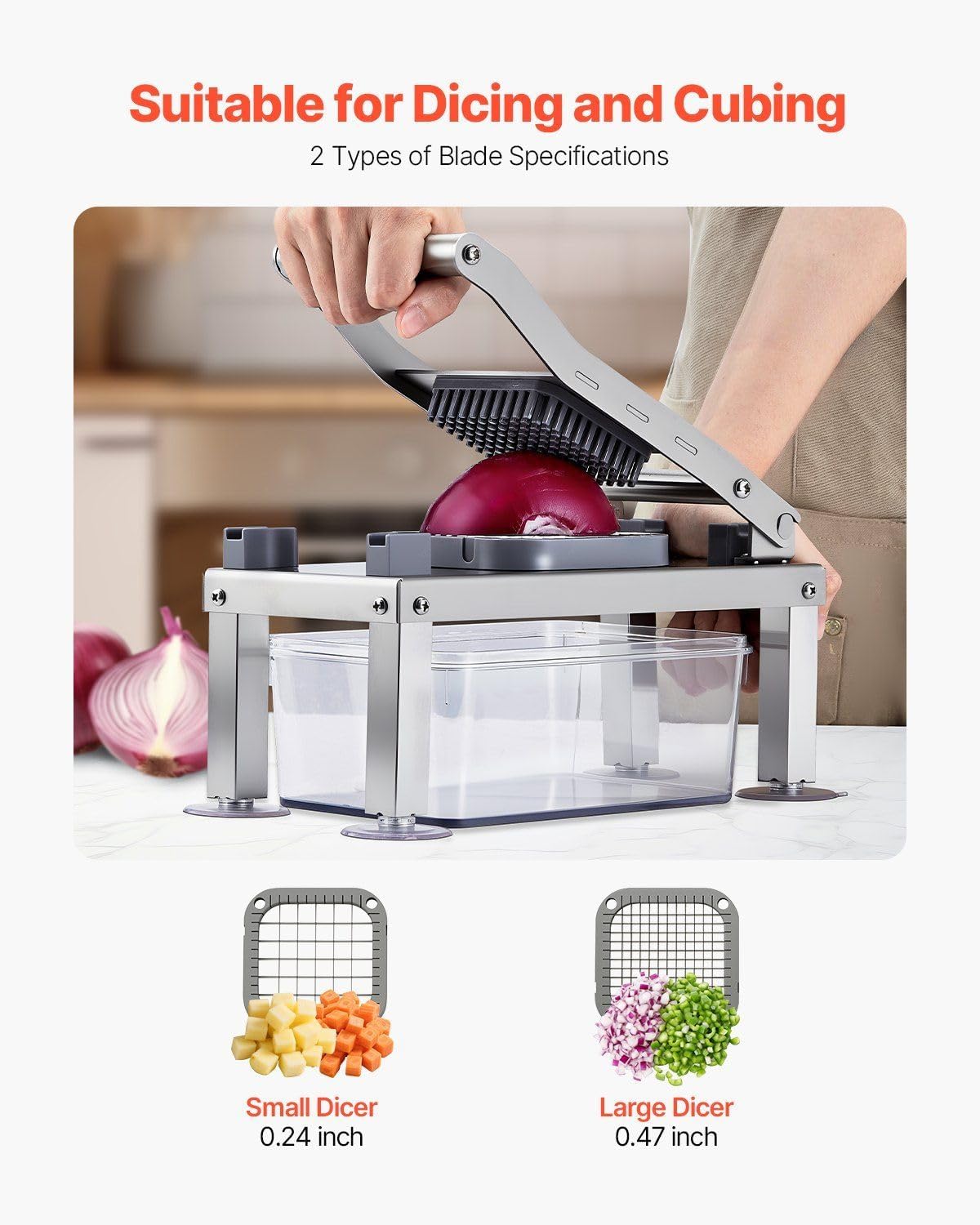 Vegetable Chopper & Mandoline Slicer,Professional Food Dicer with 9 Blades,55oz Large Container, Safety Hand Guard & Suction Base,Essential Kitchen Tool,Silver