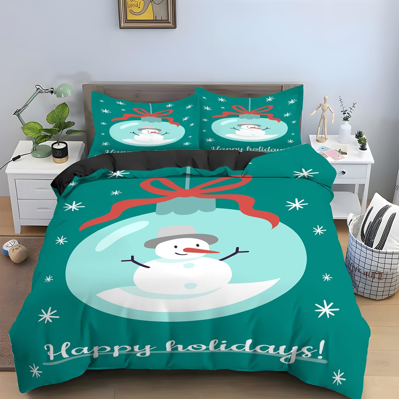 Housse de Couette 200x200 Bonhomme Neige pour Décoration du Nouvel An