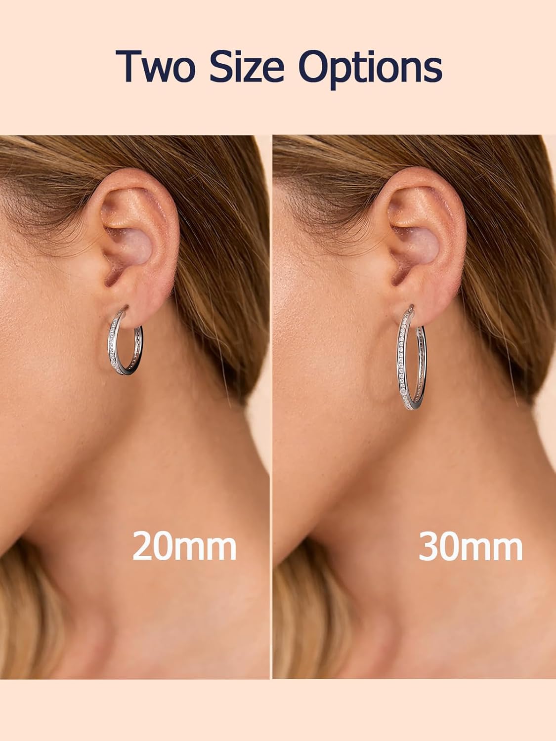 Moissanite Hoop Earrings for Women, 20mm/30mm, Solid 925 Sterling Silver, Hypoallergenic Comfy Earrings, Birthday Valentines Anniversary Christmas Ideal Gift for Her
