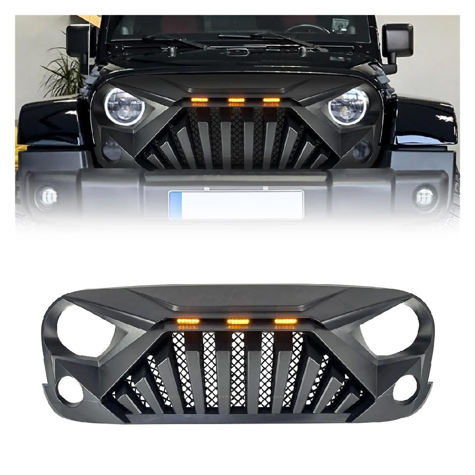 Griglia Anteriore Per Jeep Per Wrangler Jk 2007-2018 Paraurti Anteriore Griglia Griglie Accessori Auto Griglie anteriori e per radiatori auto(Glossy Black)