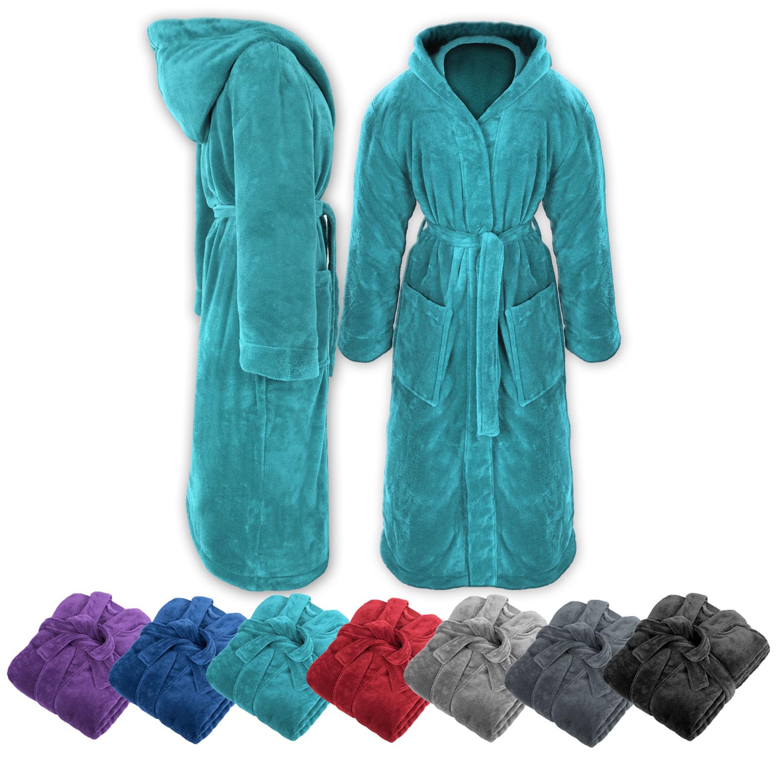 Gräfenstayn Robe de chambre femme polaire à capuche S-XXXL – Peignoir femme polaire de microfibre flanelle douce - Coupe kimono avec poches & ceinture - Coloris au choix