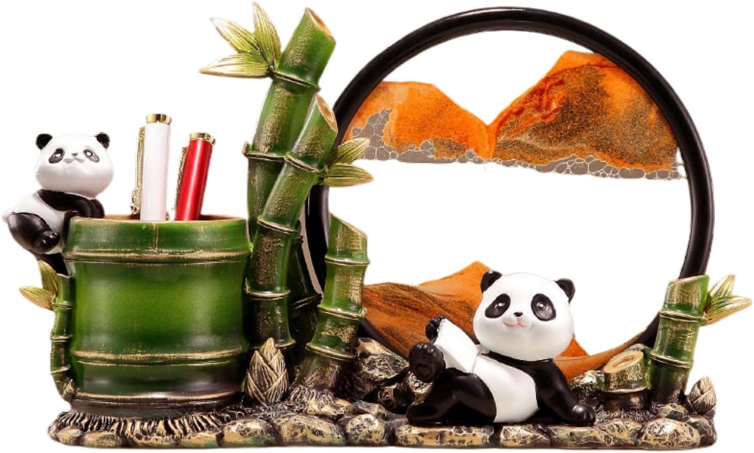 熊猫竹子笔筒流沙画摆件 Feng Shui Figurine Home Office Decor Chinese Gifts 客厅书房玄关办公室装饰毕业生日礼物 8621