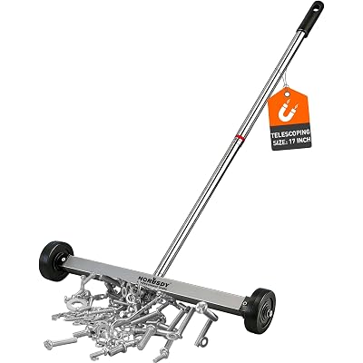 HORUSDY 17-Inch Rolling Magnetic Sweeper with Wheels | Adjustable Handle | 8.8-Pound Capacity Heavy-Duty Magnet to Pick Up Nails