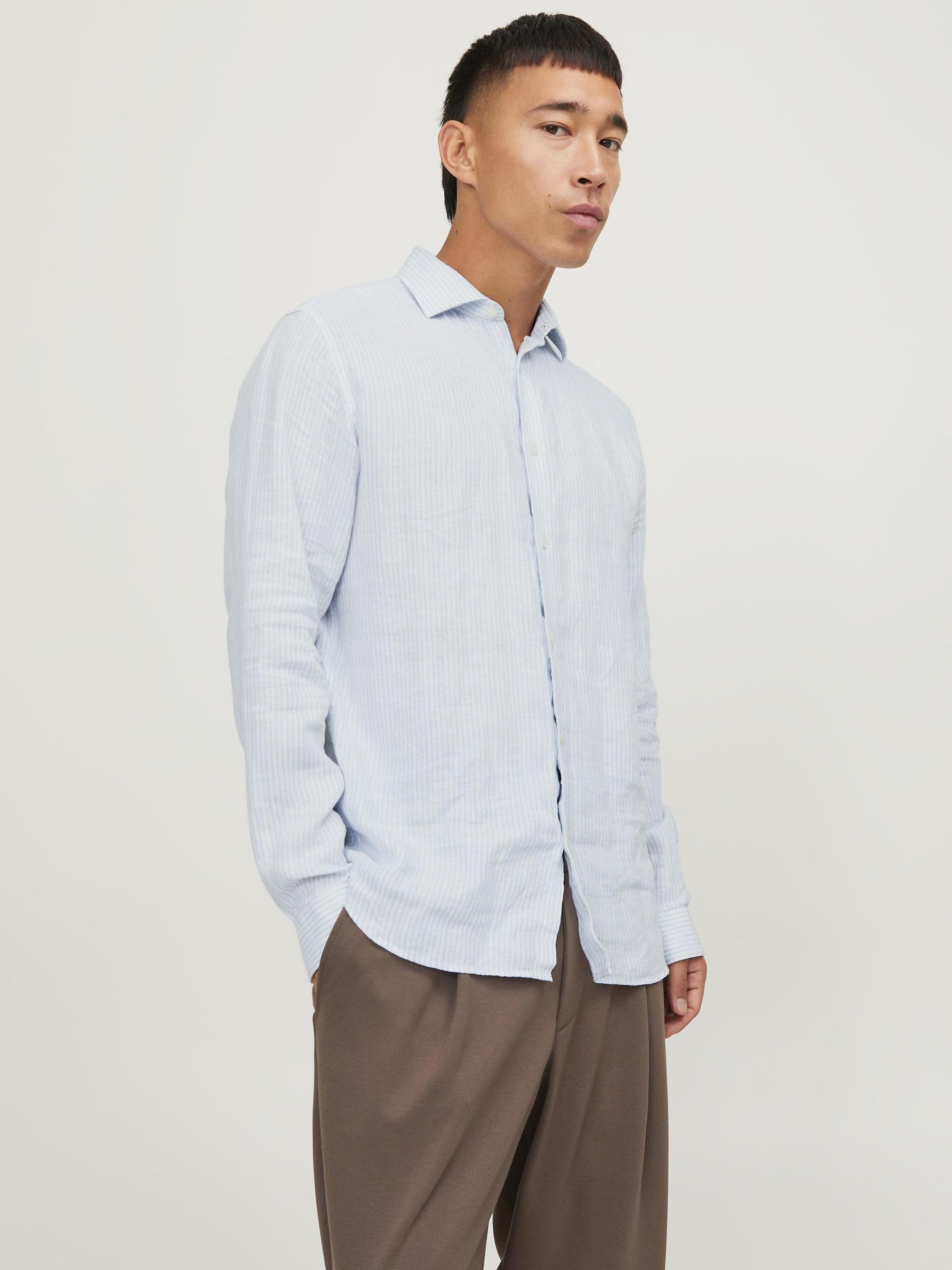 JACK & JONES Jprblaparker Linen Stripe Shirt L/S Ln Camisa de Manga Larga para Hombre