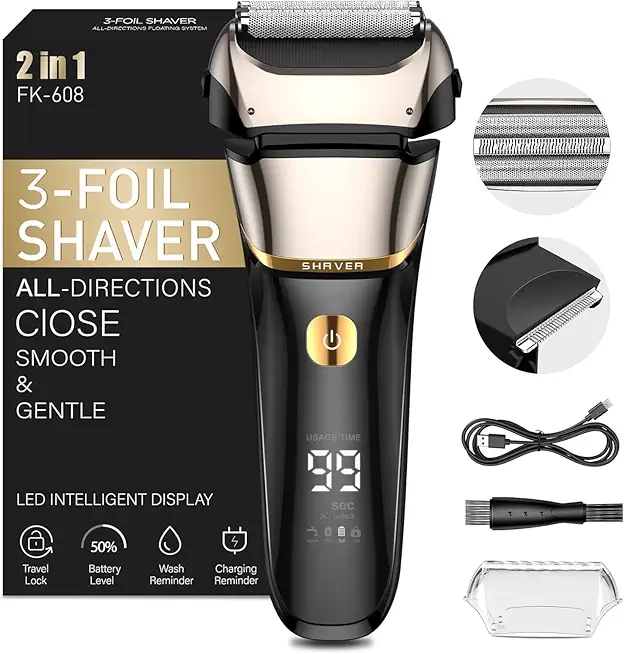 Folienrasierer Herren,2 in 1 Rasierer Herren Elektrisch Wiederaufladbarer USB Rasierapparat Herren Nassrasierer & Trockenrasierer Elektrorasierer Herren 100 Min Laufzeit,Zero Gap Skin,IPX7,Reisesperre