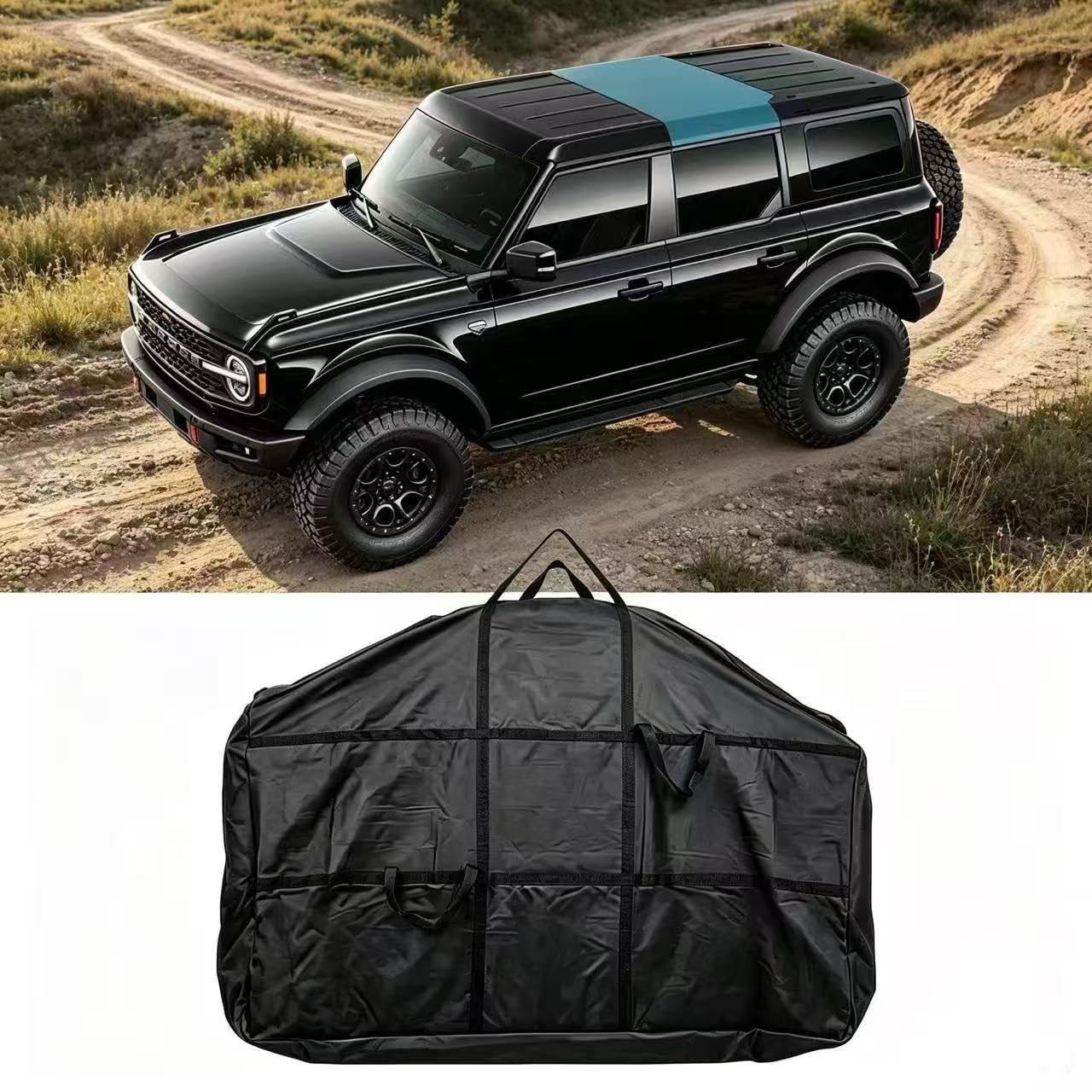 Middle Roof Panel Hard Top Storage Bag Compatible with Ford Bronco 4-Door 2021-2026, Heavy Duty Waterproof Hardtop Organizer Over Second Row Seat, Scratch-Proof Lining,