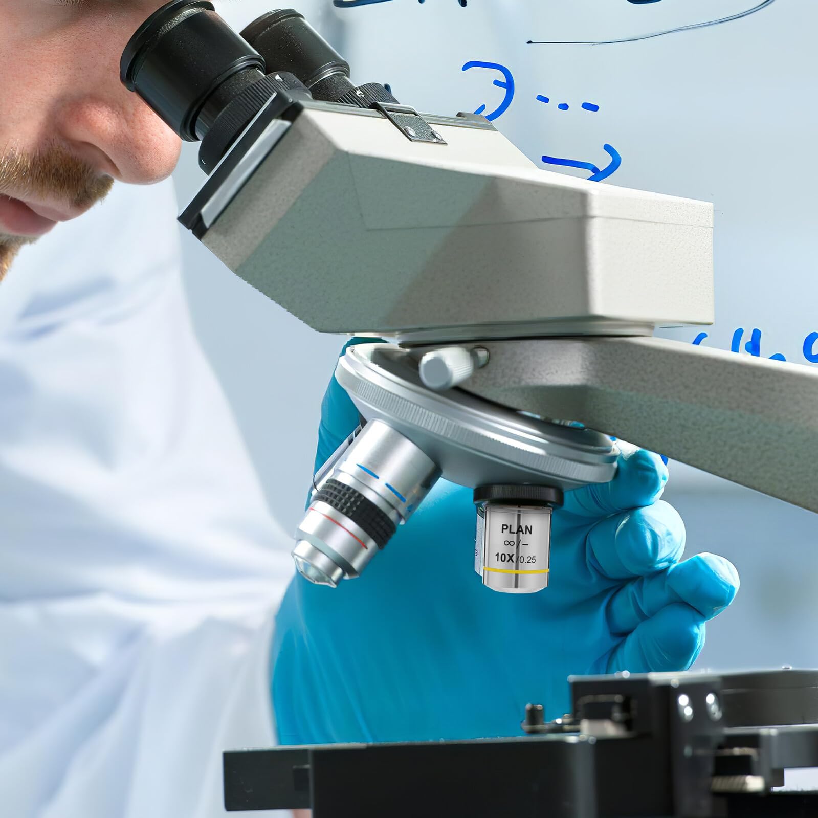 MAGICLULU Biologisches Mikroskopobjektiv 10 Fach Klares Planachromatisches Ersatzobjektiv für Labor Verzerrungsfreie Bildanalyse und Verbesserten Kontrast