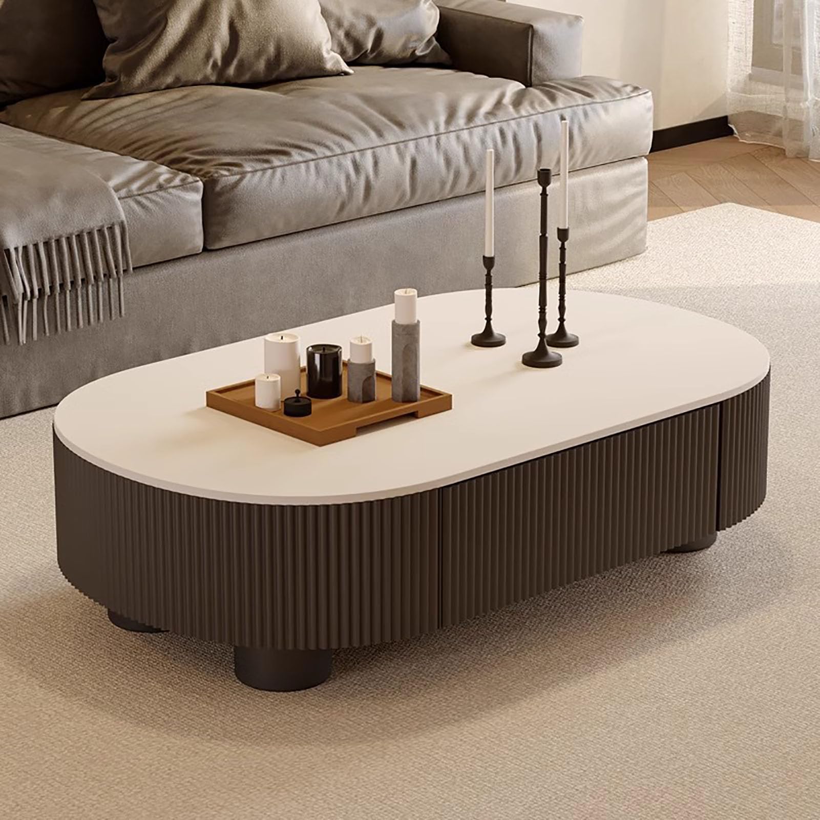 SXZenSpace Faux Marble Coffee Table for Living Room,Modern Oval Center Nesting Stacking Side End with Storage Drawer,A,120x60x33cm(47x24x13inch)