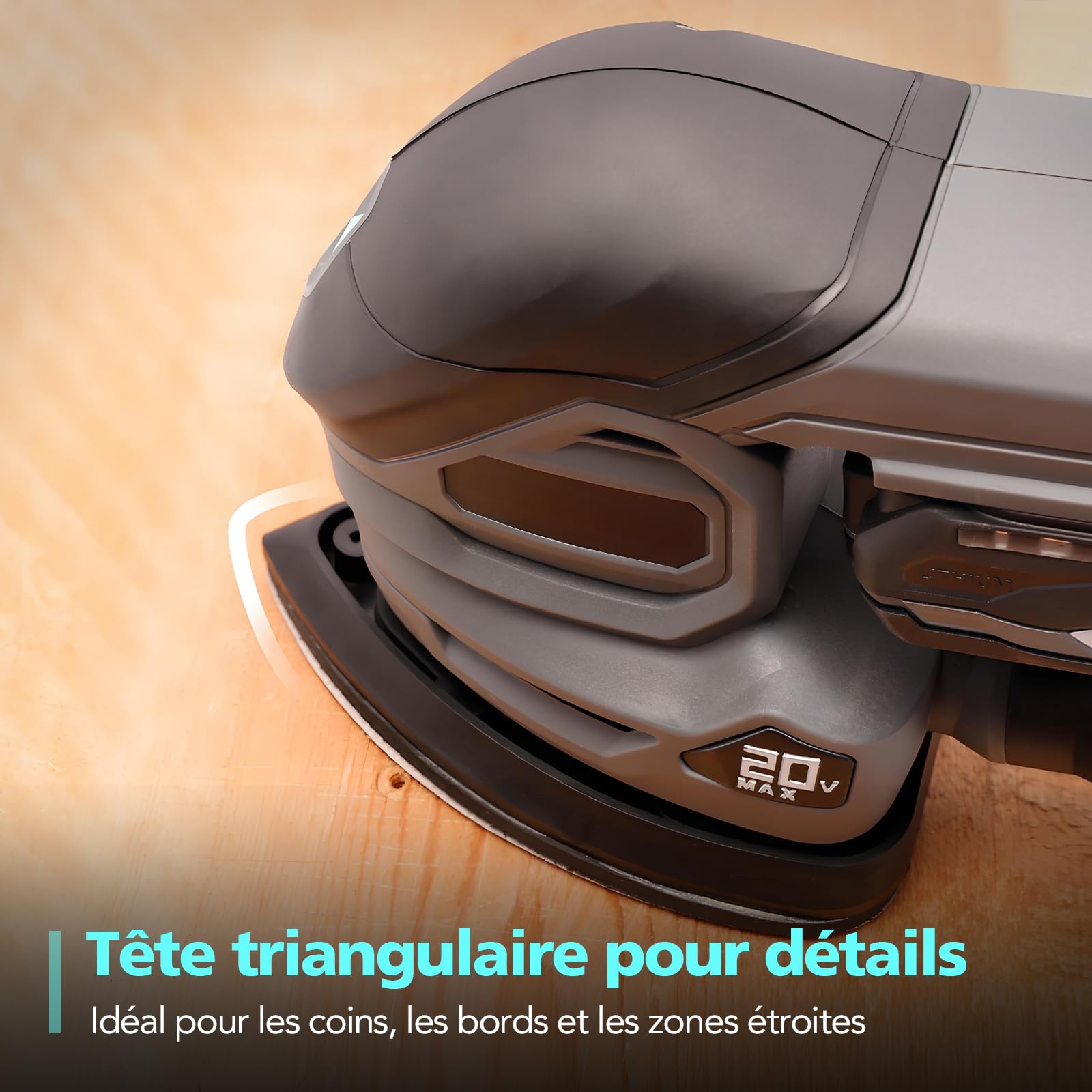 Ponceuse Triangulaire Sans Fil 20V, Mini Ponceuse Bois 12000 tr/min avec Sac à Poussière, 20 Feuilles Abrasives, Poignée Ergonomique, Batterie 2.0Ah et Chargeur Inclus,Ponceuse Murale