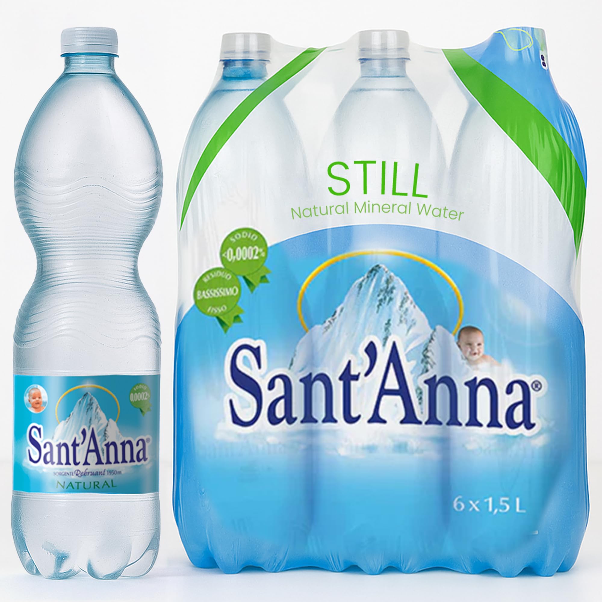 Sant'Anna Still Mineral Water, 50.7 Fl Oz (6-Pack) | Pure Italian Alps Mountain-Fresh Drinking Water | Natural Functional Drink | Sodium-Free Mineral