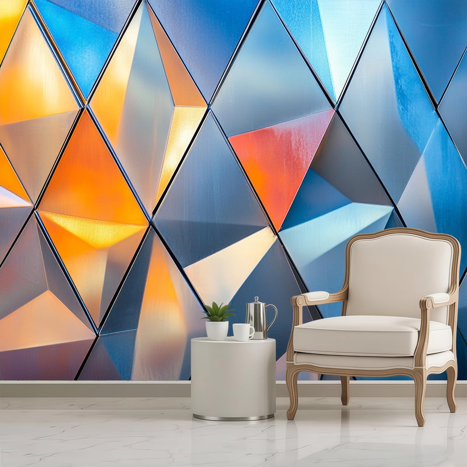 Papier Peint Intissé Art géométrique losange 400 x 280 cm Panoramique Gris Argenté Fond TV Salon Chambre Décoration Murale Grand Format