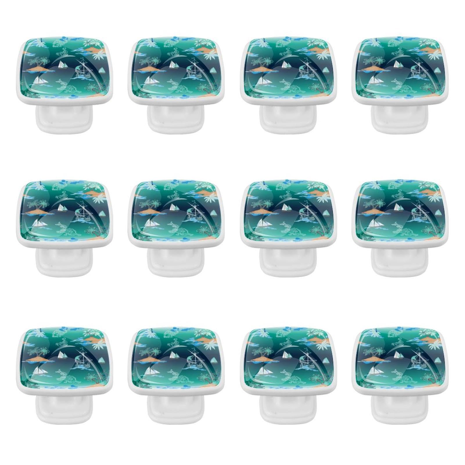 12 pezzi quadrati cassetti tiranti con viti verde acquerello isola nave pesce albero
