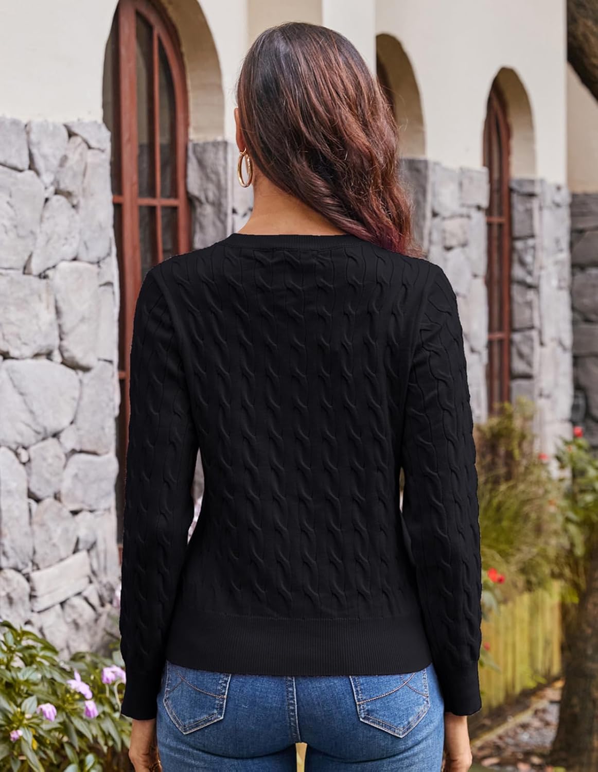 GRACE KARIN Womens Long Sleeve Button Up Cable Knit Cardigan Lightweight 2026 Crewneck Button Down Sweaters for Women - Image 4