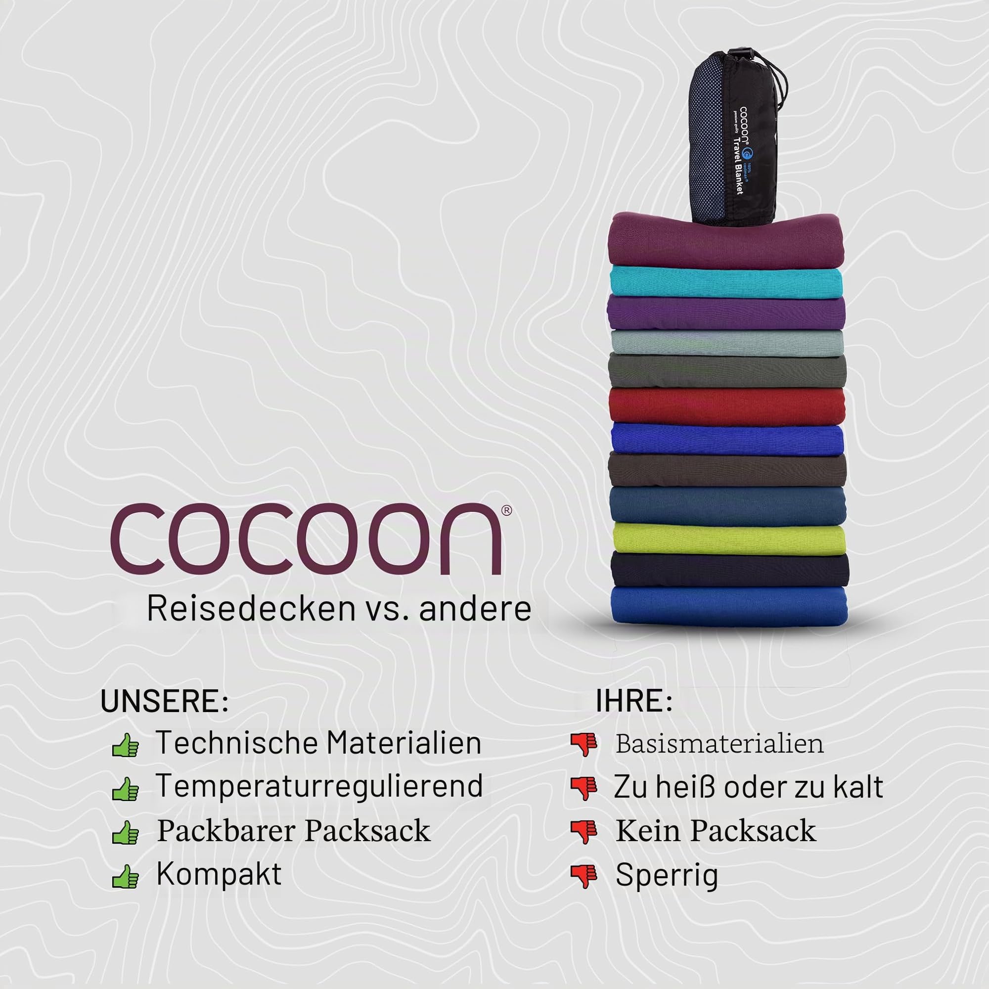 Cocoon Coolmax Reisedecke, kompakte Überwurfdecke für Camping und Wandern, passt in Rucksack, lässt Sich am Gepäck befestigen, schnell trocknend (Regular 178,8 x 139,7 cm)