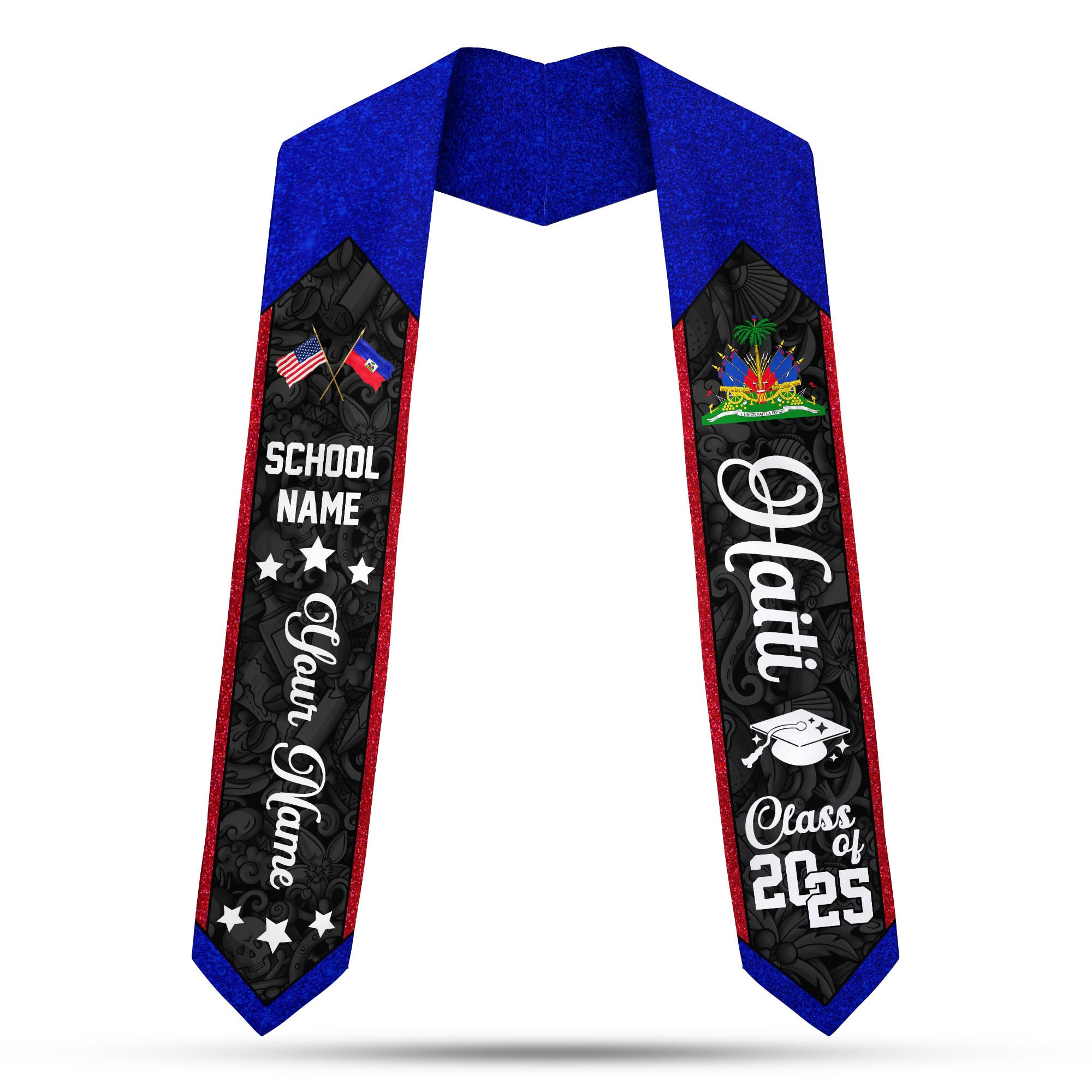 MonkeyVan Custom Haitian Graduation Sash 2025,Personalized Haiti Flag Graduation Stole,Haitians American Flag Graduation Sash S42