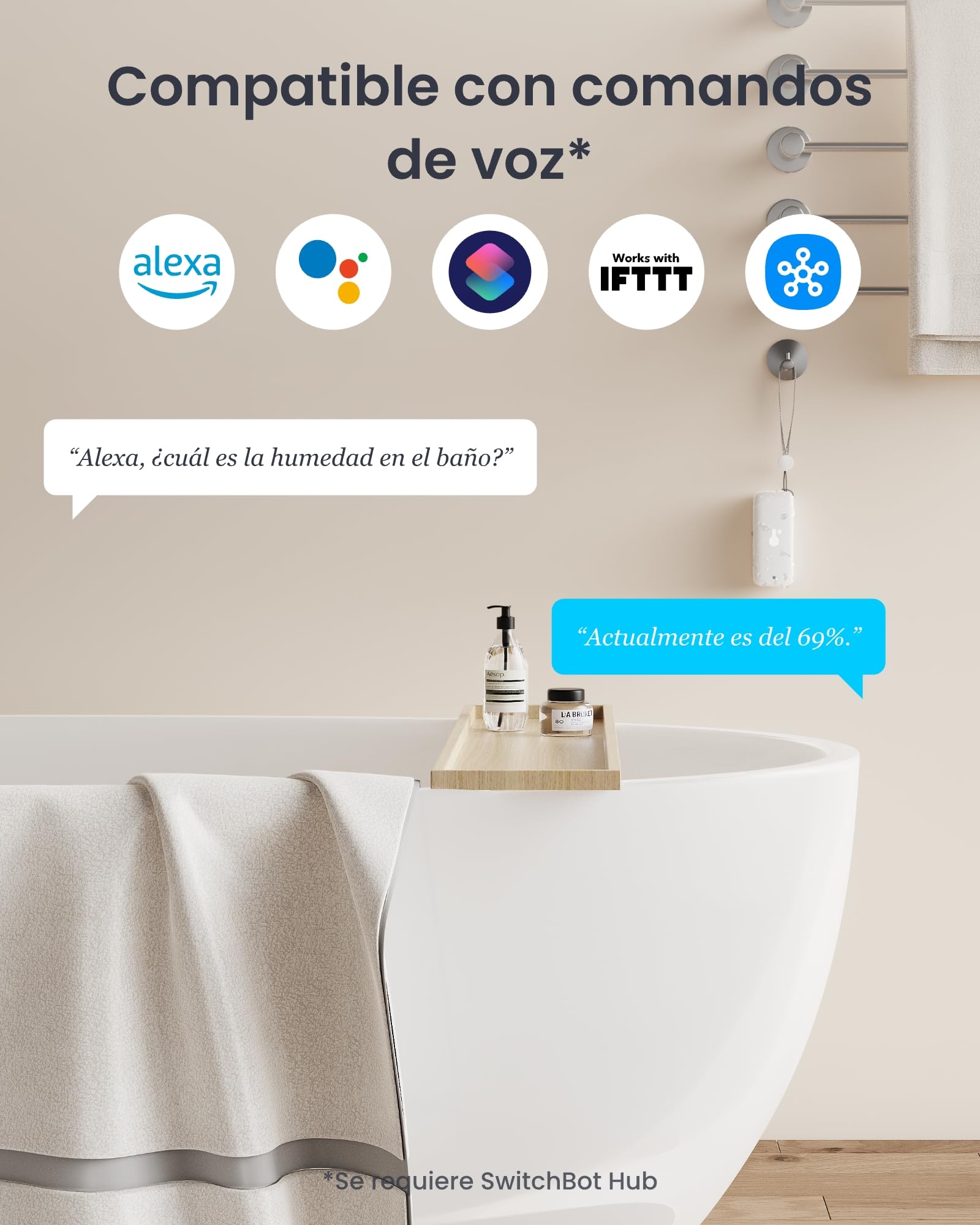 SwitchBot Termómetro Higrómetro WiFi 3-Pack c/Hub Mini Matter, IP65 Impermeable, Sensor Temp./Humedad Interior Exterior, Notificaciones App, Almacenamiento Datos Gratis, compatible Alexa