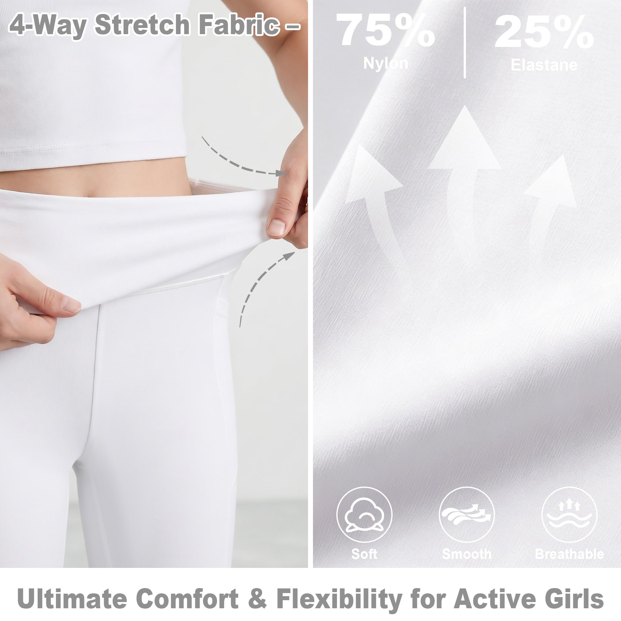 Mädchen Flared Leggings mit Taschen UPF 50 Sonnenschutz Schlagleggings mit Reflektierende Streifen Hohe Taille Atmungsaktiv Sporthose Gymnastikhose für Tanz,Laufen,Schule 7-15 Jahre