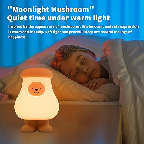 Miniatura 6 de Luces nocturnas Kawaii de hongos para niños, guardería de bebé, bonita lámpara de silicona recargable por USB, luz portátil con temporizador
