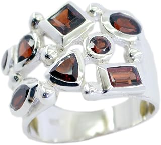 Natural Garnet Ring Band 925 Silver Mixed Bezel Style Trending Jewelry Size H to Z…