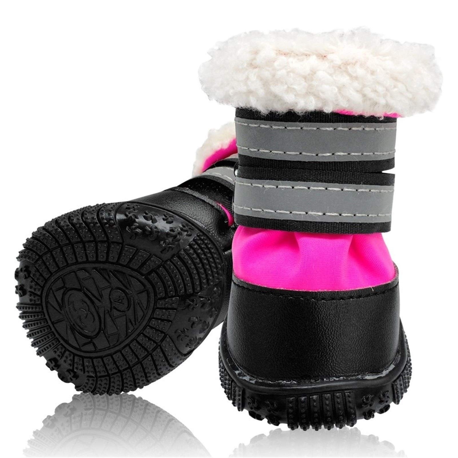Dog Scarpe Invernali Dog Boots Cotone Nessuno Slittamento Scarpe Dog Pioggia Caduta di Neve Riflettente Pet Calzature Rosa Blu Wear (Color : Pink, Size : 3)