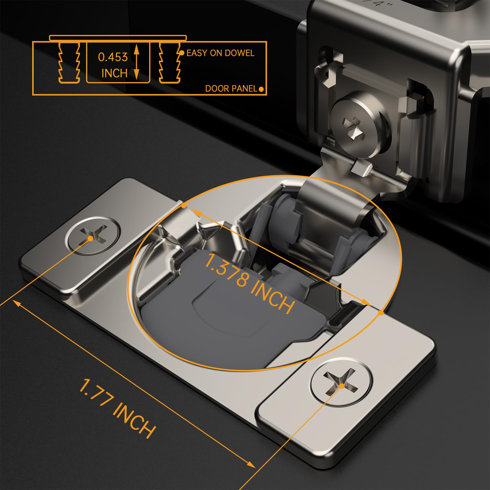 Chibery 60 Stück 3,8 cm Overlay 3D Soft Close Verdecktes Küchenschrankscharnier für Frontrahmentür, vormontierte, einfach zu montierende Dübel, selbstschließend, verstecktes Satin-Nickel, 105° offen