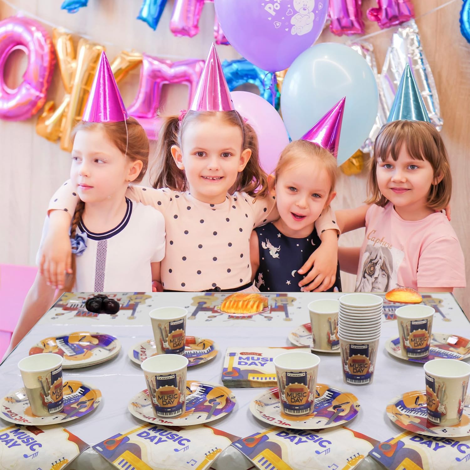 Piano Music Day Theme - Servizio da tavola per feste di compleanno dei bambini, 61 pezzi, compresi piatti di carta, bicchieri, tovaglioli e tovaglie, adatto per 20 persone