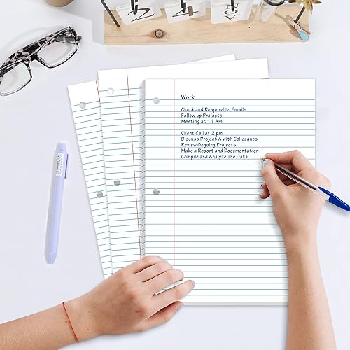 Miniatura 6 de SUNEE Papel de hojas sueltas, papel rayado universitario de 8 x 10-12 pulgadas, papel de relleno de 3 agujeros, papel de cuaderno de hojas sueltas