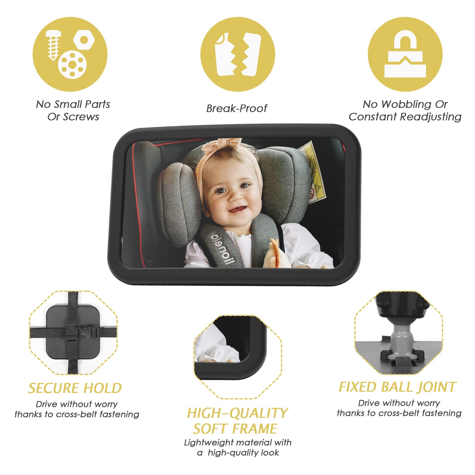 Specchietto Retrovisore Per Seggiolino Auto Bambino – Acrilico Infrangibile, Grandangolo, Regolabile 360°, Facile Installazione