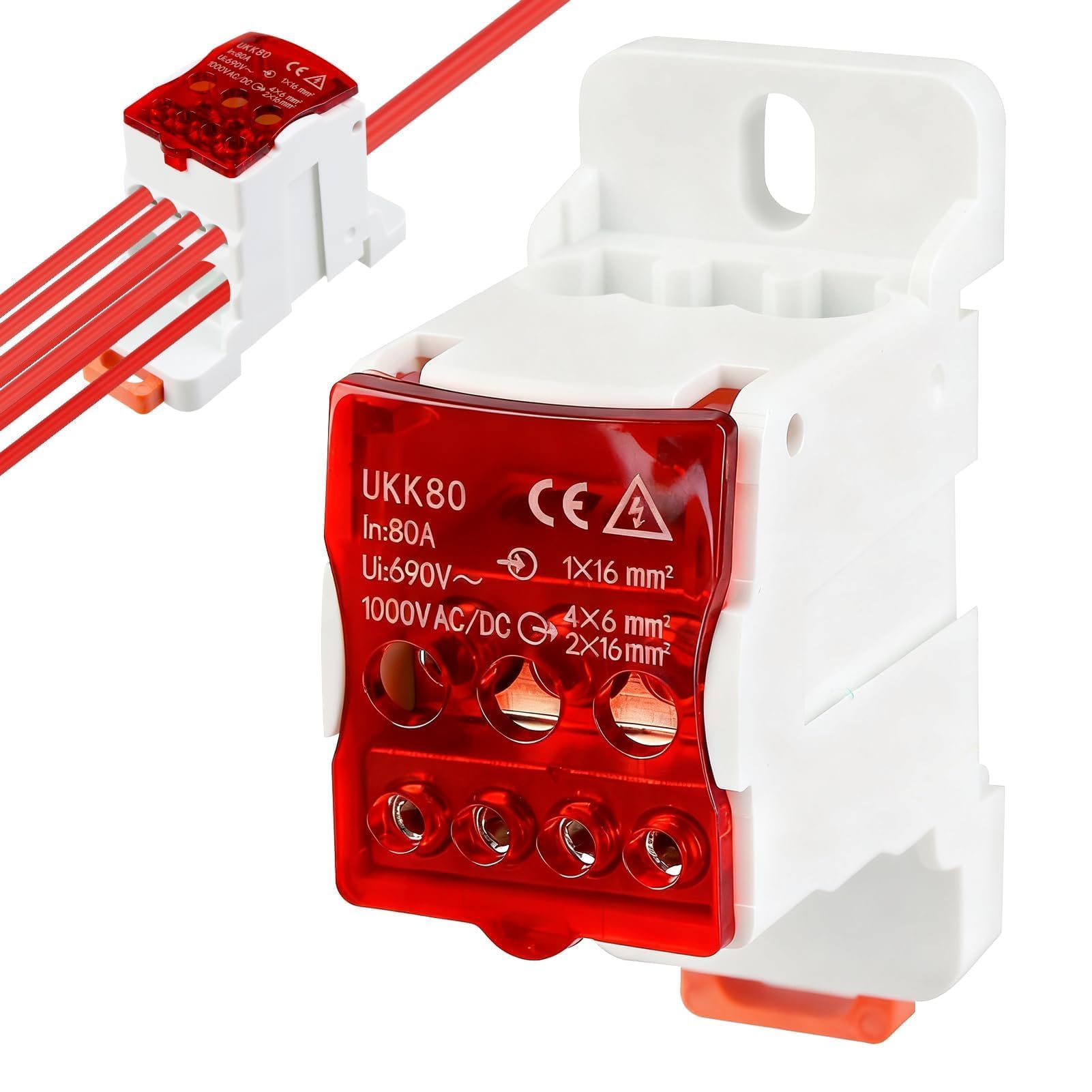 Morsettiera UKK-80A 690V - Scatola di giunzione splitter elettrico morsettiera guida DIN con coperchio di protezione per armadi di distribuzione ad alta tensione