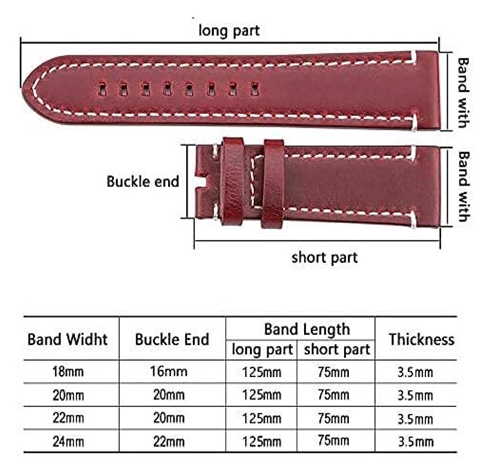 Uhren Lederarmband, handgenähtes Retro-Armband, Herren- und Damen-Lederarmband, 18, 20, 22, 24 mm, Edelstahl-Schnalle, Armband