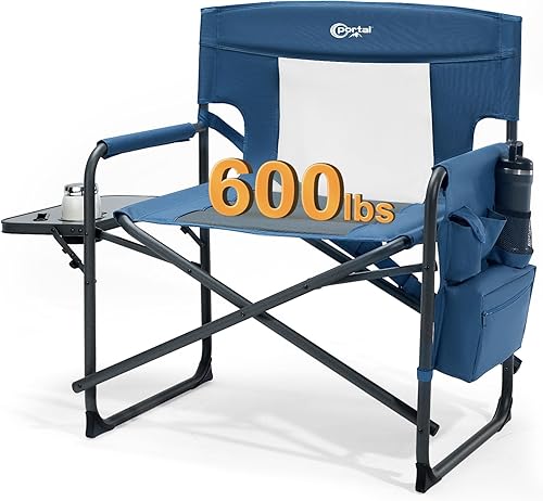 Portal Silla de campamento de director de gran tamaño de 27 pulgadas con refrigerador, silla plegable resistente para adultos soporta 600 libras,