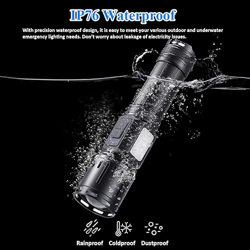 Miniatura 6 de Linternas recargables de alto lúmenes, 900.000 lúmenes LED linterna táctica de mano alimentada con batería con 7 modos de luz, luz lateral COB,