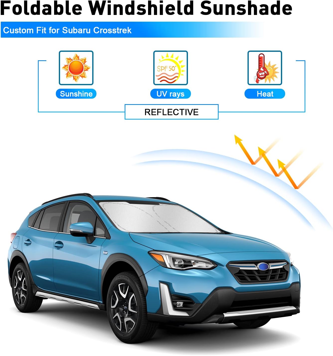 Car Windshield Sunshade for Subaru Crosstrek 2018-2025 2026 Sun Visor for Front Window Sun Shade Cover with Storage Bag, Foldable Blocks UV Heat & Keeps Interior Cooler thumbnail