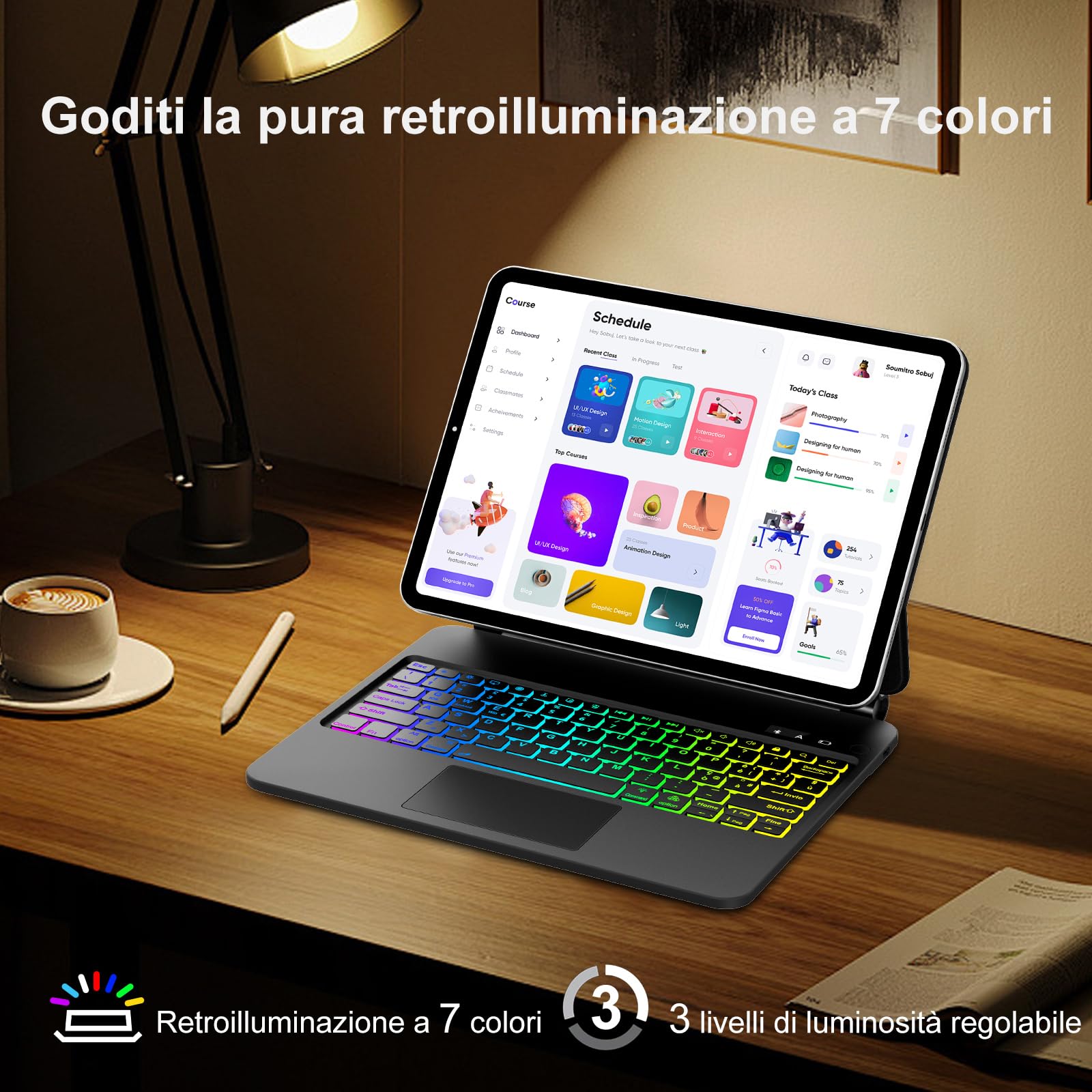 Per iPad Air 11 M4 2026/M3 2025/M2 2024 e Pro 11/Air 5/4 Gen Magic Keyboard | Retroilluminazione a 7 Colori Cover Tastiera Wireless Portatile con Supporto Flottante e Trackpad per Ufficio/Studio, Nero