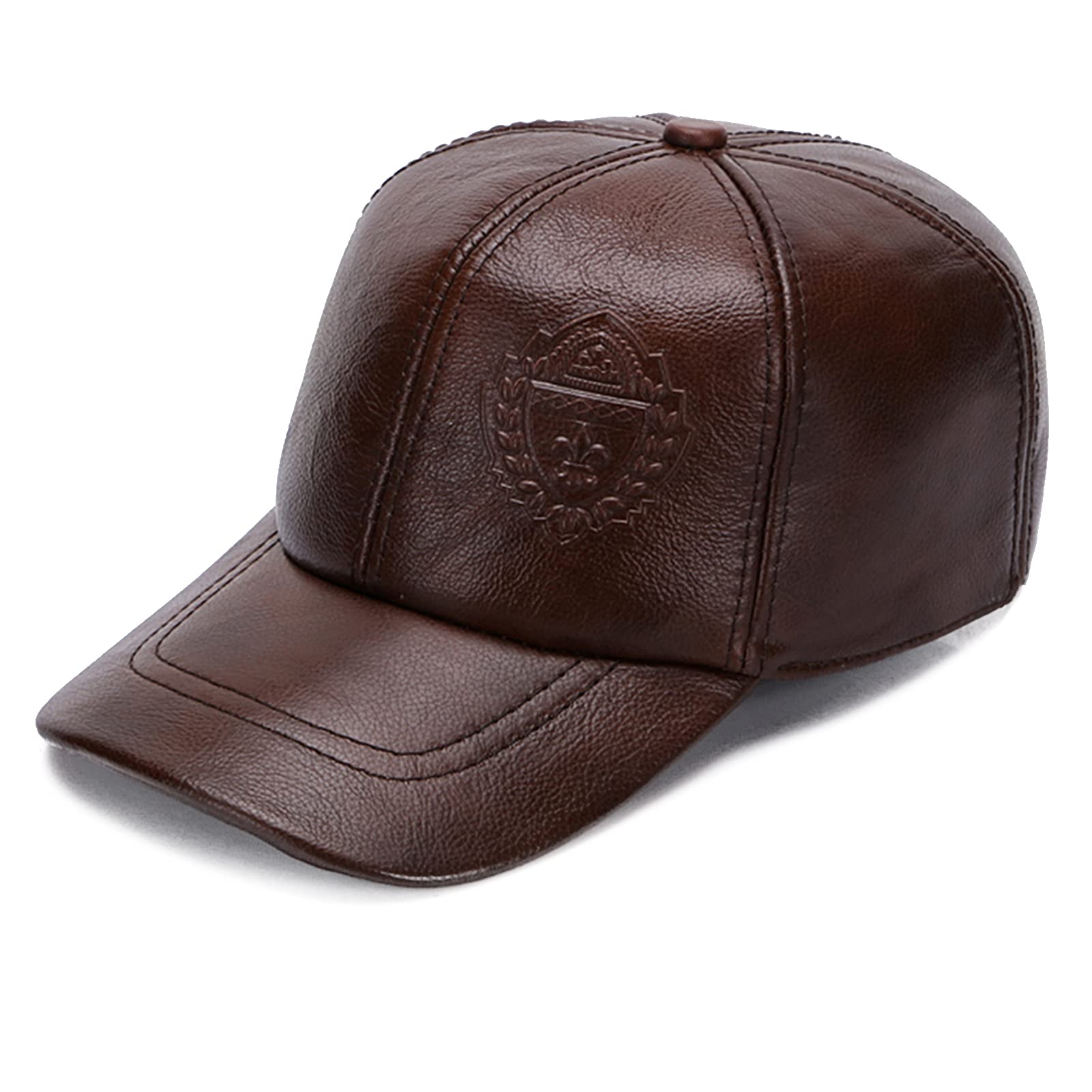 Dongbao Unisex Brown Men's Leather Baseball Cap Driver Trucker Hat Sun Hat Adjustable Outdoor Snapback One Size