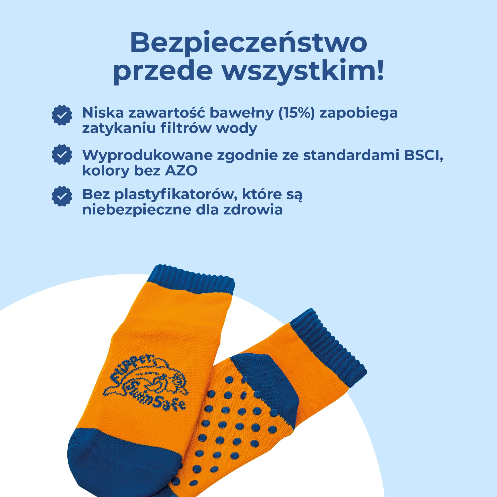 Flipper Swimsafe 1053 - Aquasocks z antypoślizgową podeszwą w kolorze niebiesko-pomarańczowym, dla dzieci i maluchów, rozmiar 27 -30, odpowiednie na beztroskie wizyty na basenie.