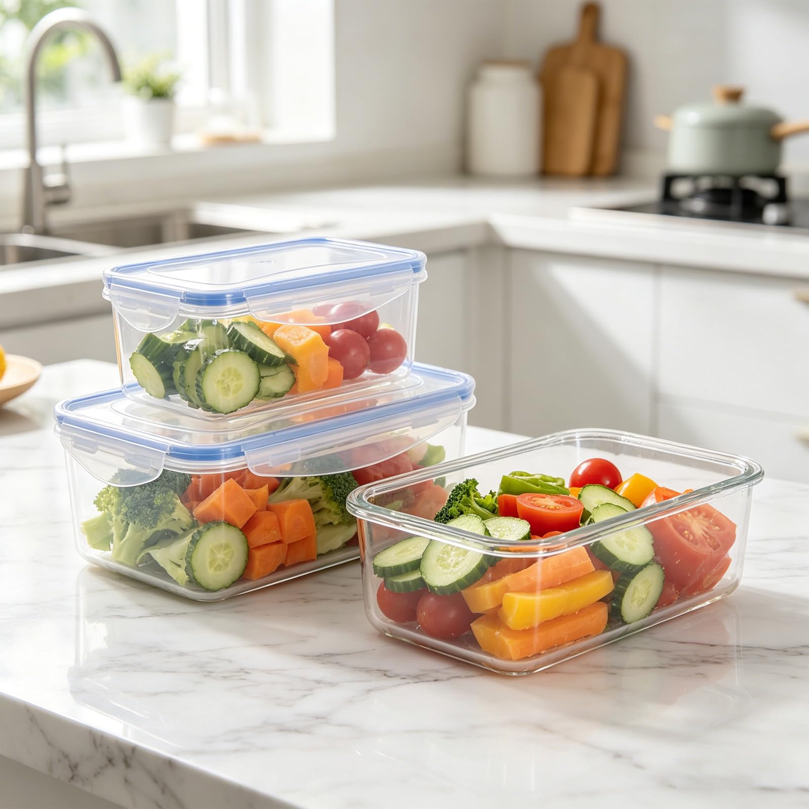 OSALADI Set 12 Pezzi Contenitori Plastica con Coperchio per Alimenti 500ml-2500ml, Sicuri per Alimenti, Ermetici, per Cucina e Casa