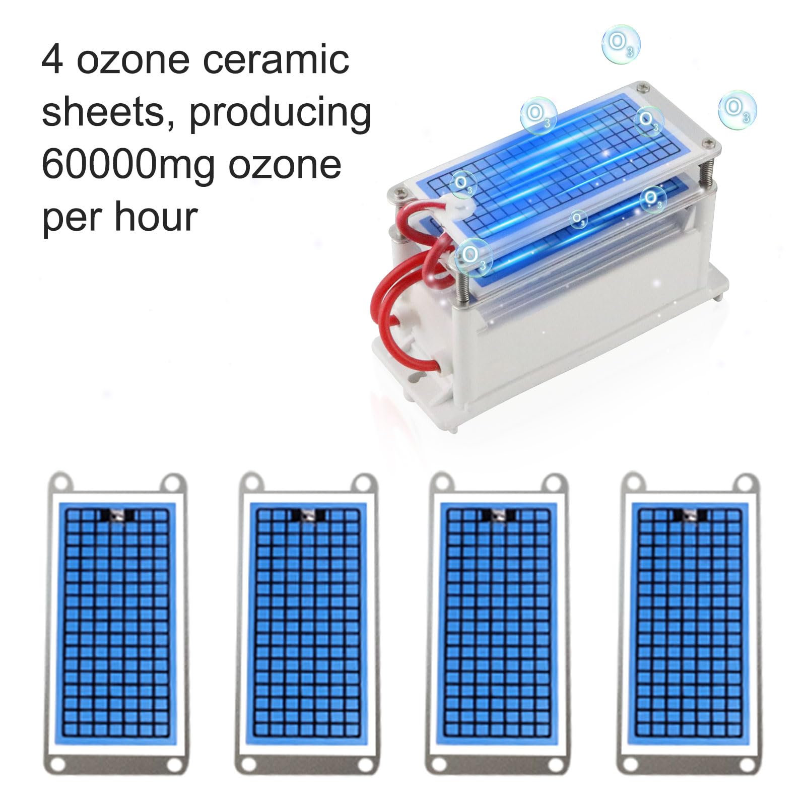 Anesty Generatore di ozono 60000 mg/h, dispositivo di ozono con timer, 100 W, 60 g/h, purificatore d'aria O3, per eliminare gli odori in auto, casa, cantina, appartamento, animali domestici e