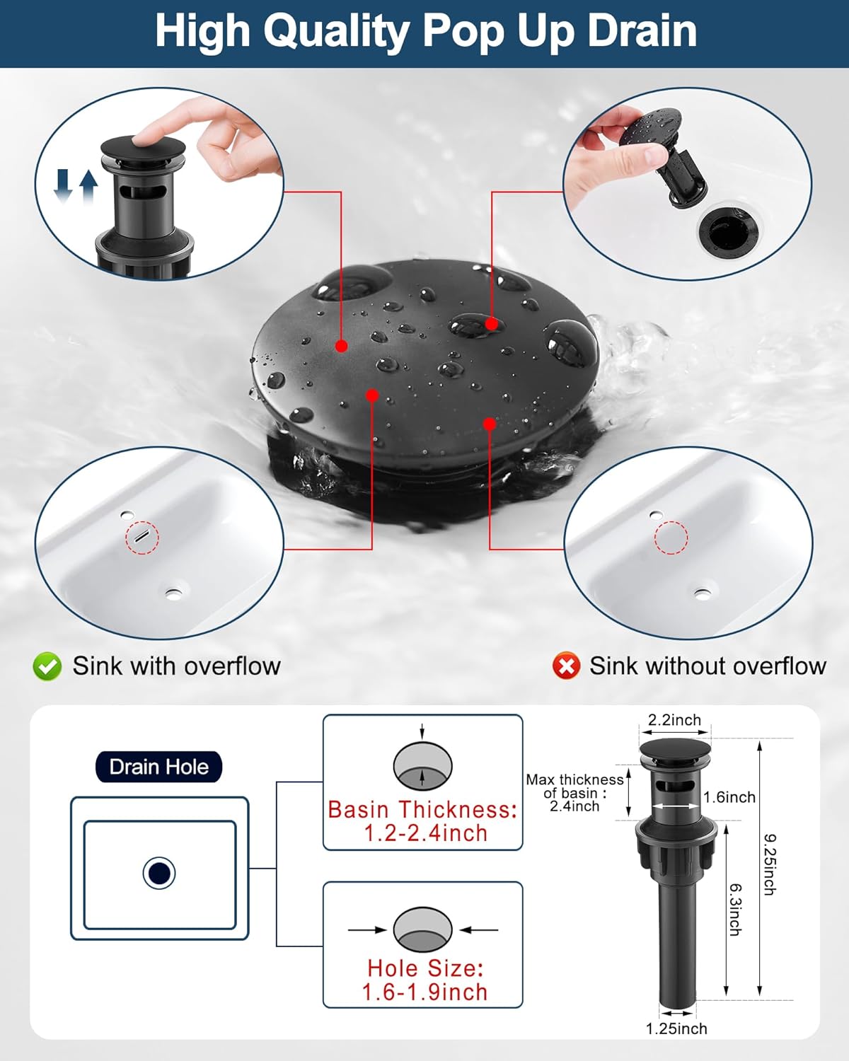 High Flow Black Bathtub Faucet Set 2 Handle, Widespread Bathtub Faucets Deck Mount, Waterfall Faucet, Brass Black Bathroom Sink Faucet 1 Hole or 3 Holes, Single Handle Bathroom Faucet 4 Inch