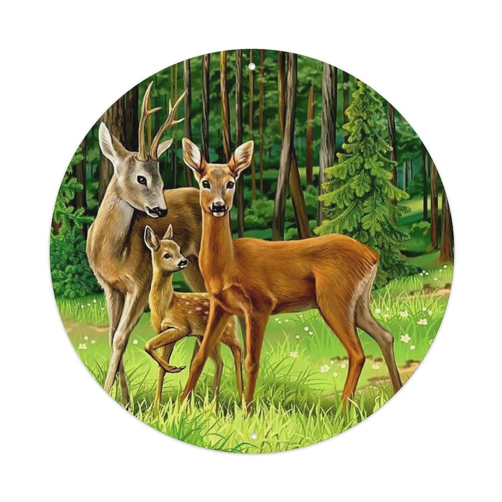 Animal Artwork Deer in The Forest Vintage Metal Tin Sign Plaque Wall Decor for Cafe, Club Bar, Office, Garden Metal Poster 8x8Inch