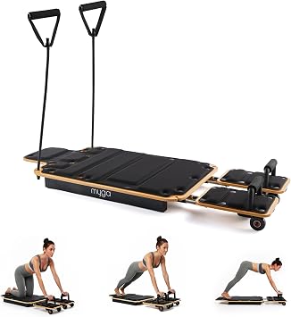 Myga Wooden Pilates Reformer   Home Pilates Machine with Adjustable Resistance & Padded Handles   Compact, Durable Reformer for Core Strength, Full-Body Workout, Toning & Flexibility