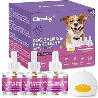 Cheerdog Dog Calming Pheromone Diffuser, Pet Calming Diffuser for Dog Anxiety Relief 3 Refills,Relieve Separation Anxiety, Stress Barking and Chewing Calm Relaxing