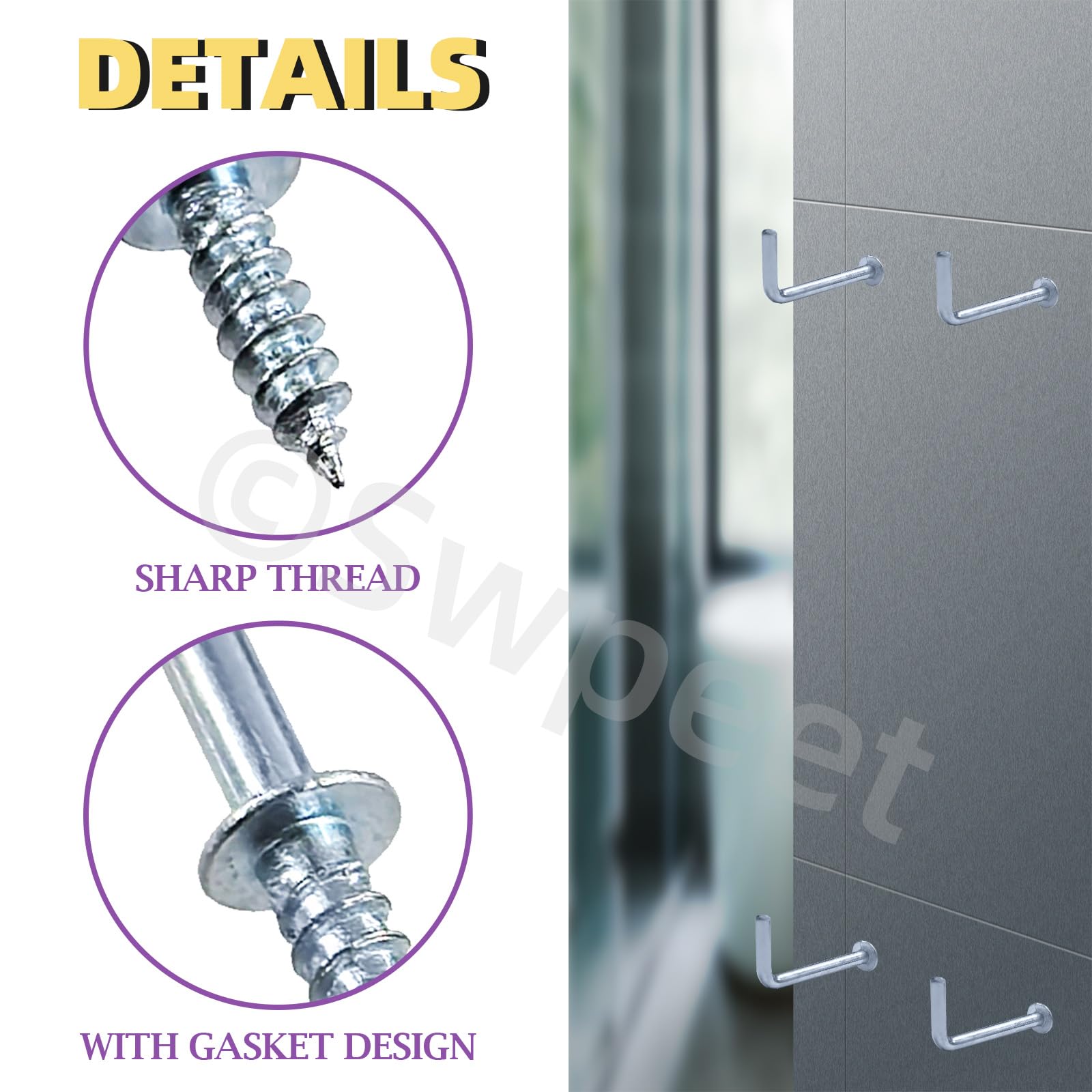 Swpeet Kit di ganci quadrati a vite in metallo, con viti autofilettanti, per casa/lavoro/ufficio (zinco blu-bianco)