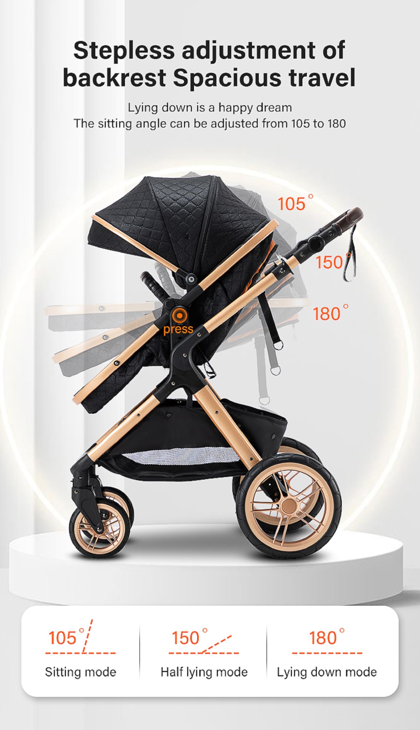 Passeggino 3 pezzi, carrozzina, passeggino 3 in 1, passeggino, sistema da viaggio, pieghevole, pneumatici in gomma, con accessori, Gondola, Adaptateurs, 25 kg (XX1 Rosa)