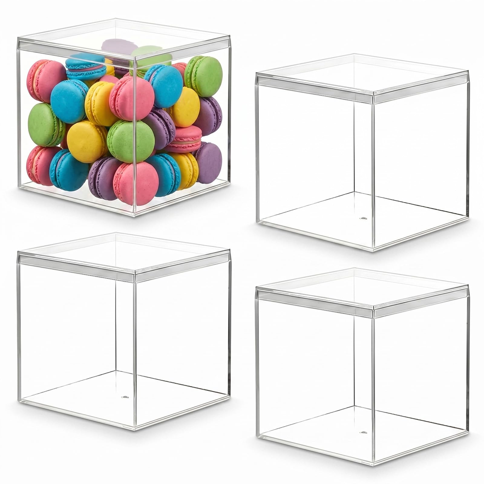 Dexpally 4 Pack Clear Acrylic Box with Lid, Acrylic Storage Box, Storage Organiser, Mini Clear Acrylic Boxes for Candy, Jewellery, Makeup, Toys and Gifts.(10x10x10 cm)