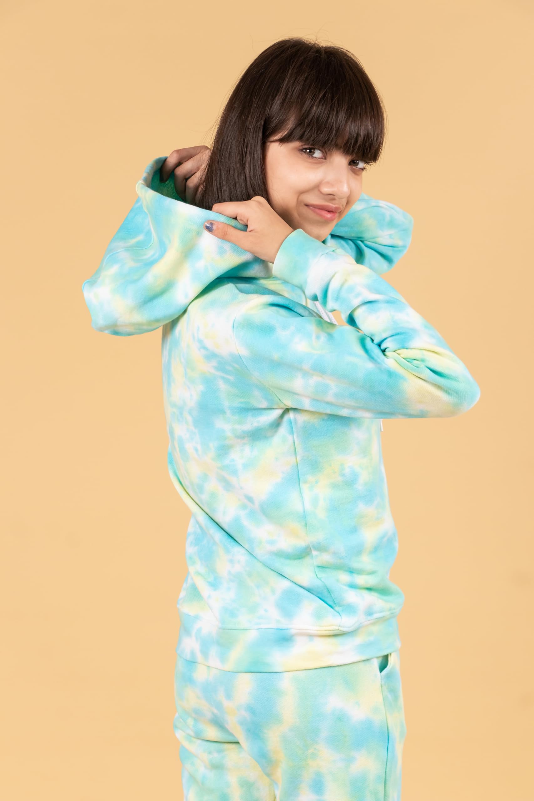 Tweeny Mini Kids Girls Cotton Terry Tie Dye Hoodie Sweatshirts|Joggers Set|Co-Ord Set|Tracksuit Combo Set Full Sleeves For Winter Wear (11-12 Years,Lemon Green),Jogging Suit 3